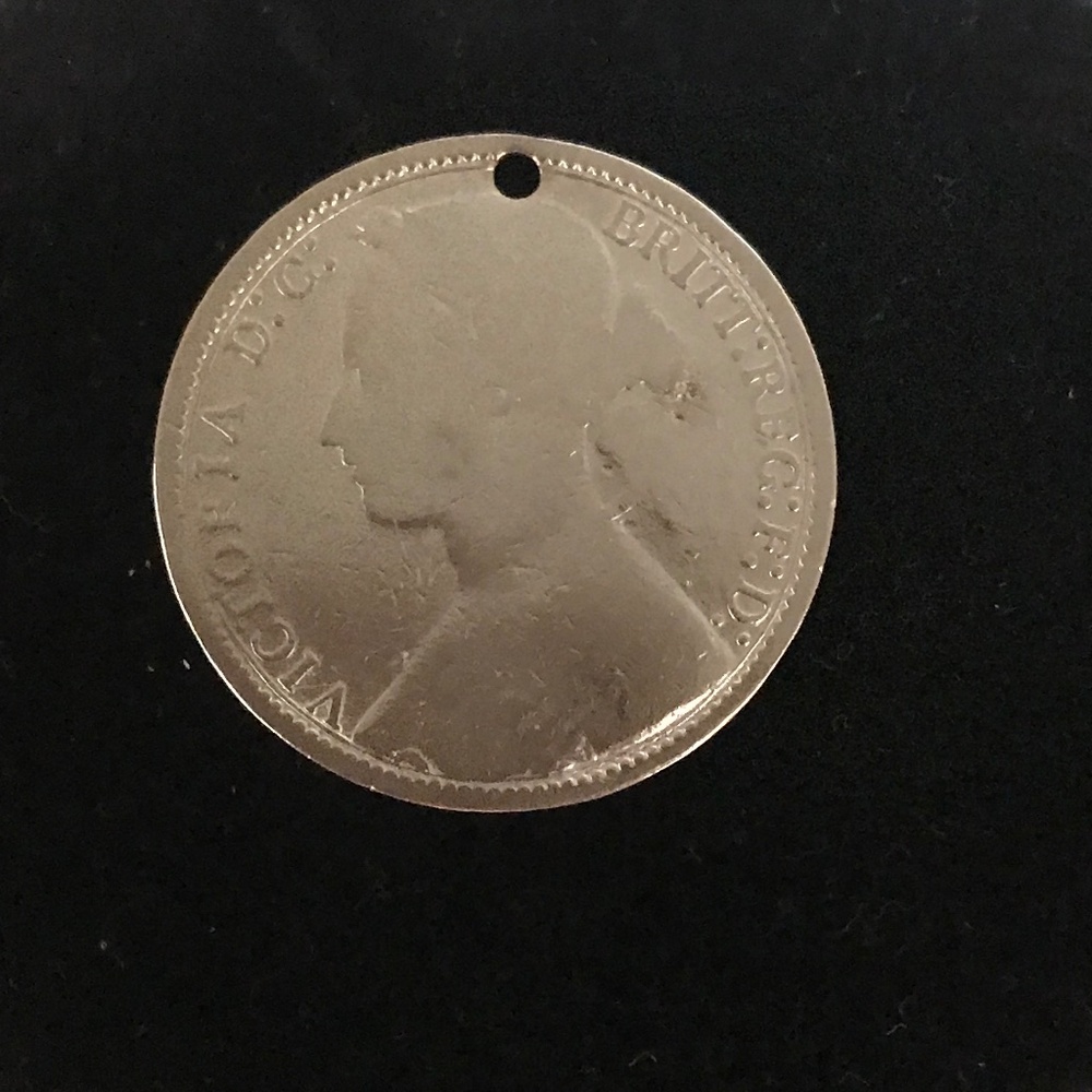 1877 British Queen Victoria One Penny Coin Pendant / Charm (D.G: BRITT REG:F:D)